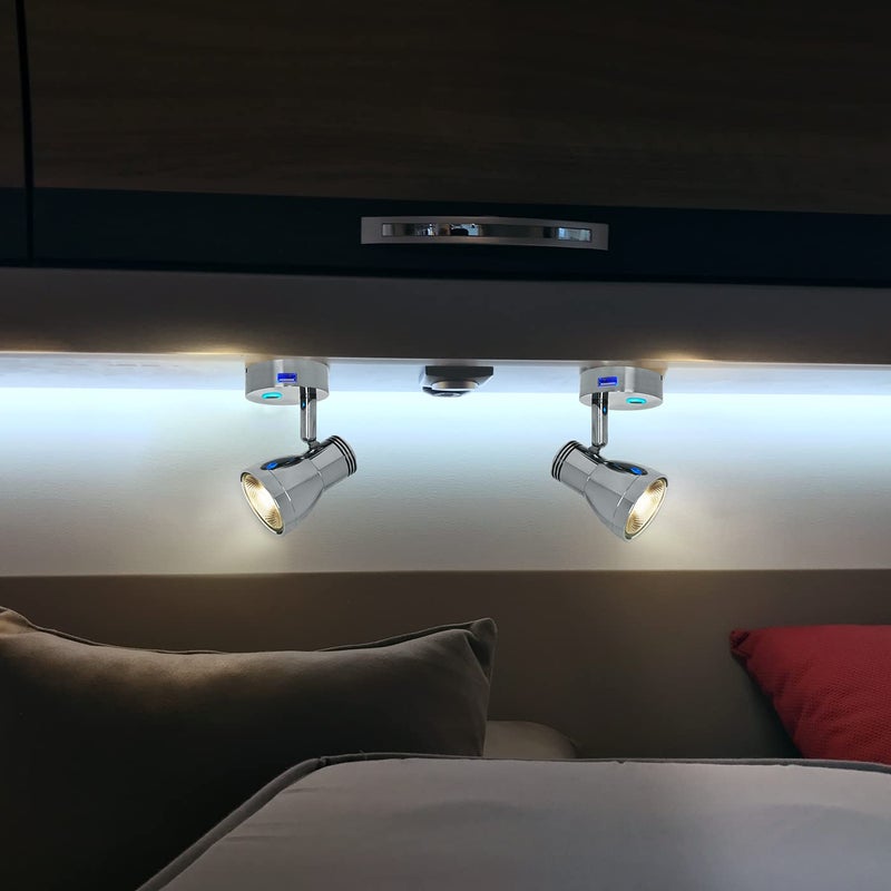 THALASSA مصباح قراءة جداري THALASSA 3W RV مع منفذ USB، تشطيب كروم جهد منخفض 0.25A، 10V-30V LED مرن مثبت على السطح، ضوء أبيض دافئ رائع للبيئة الداخلية - Image 4
